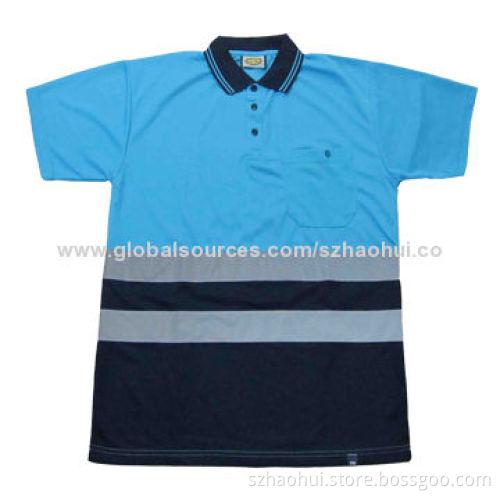 Men's Polo Shirt with Reflective Band, Reflective Safety Hivis Shirt, OEM Services Available